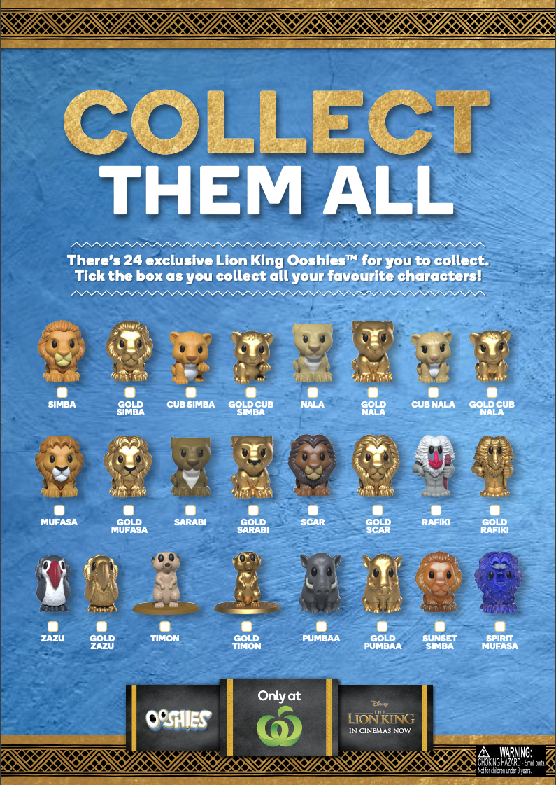 Woolworths Exclusive Lion King Ooshies Checklist 2019 - Millennial Parent