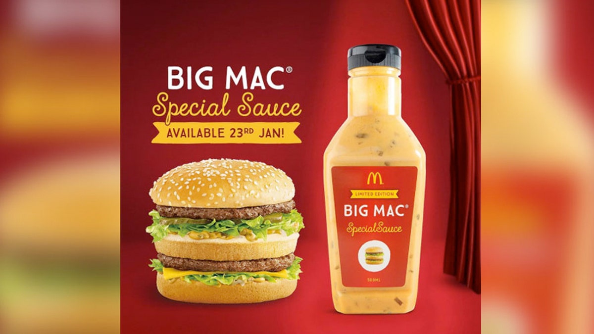 McDonald's Australia promotional image for a limited edition 500ml Big Mac Special Sauce bottle, available 23 January