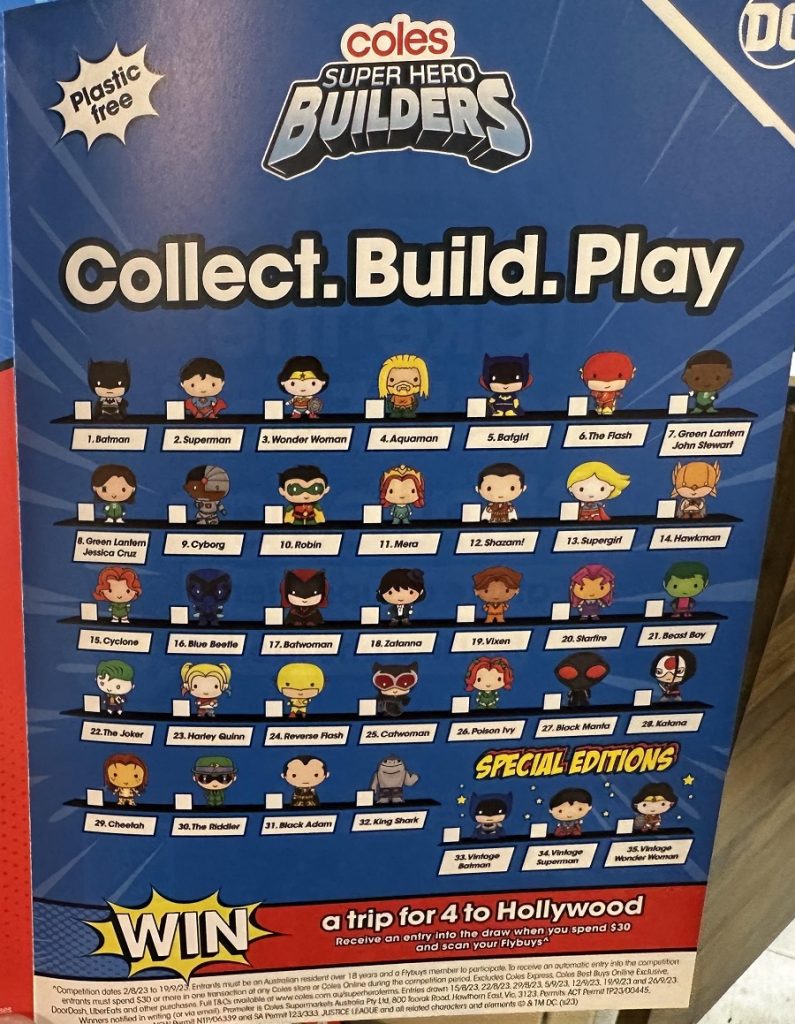 coles super hero builders checklist