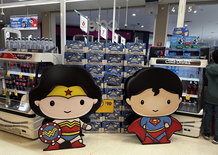 giant wonder woman superman coles display