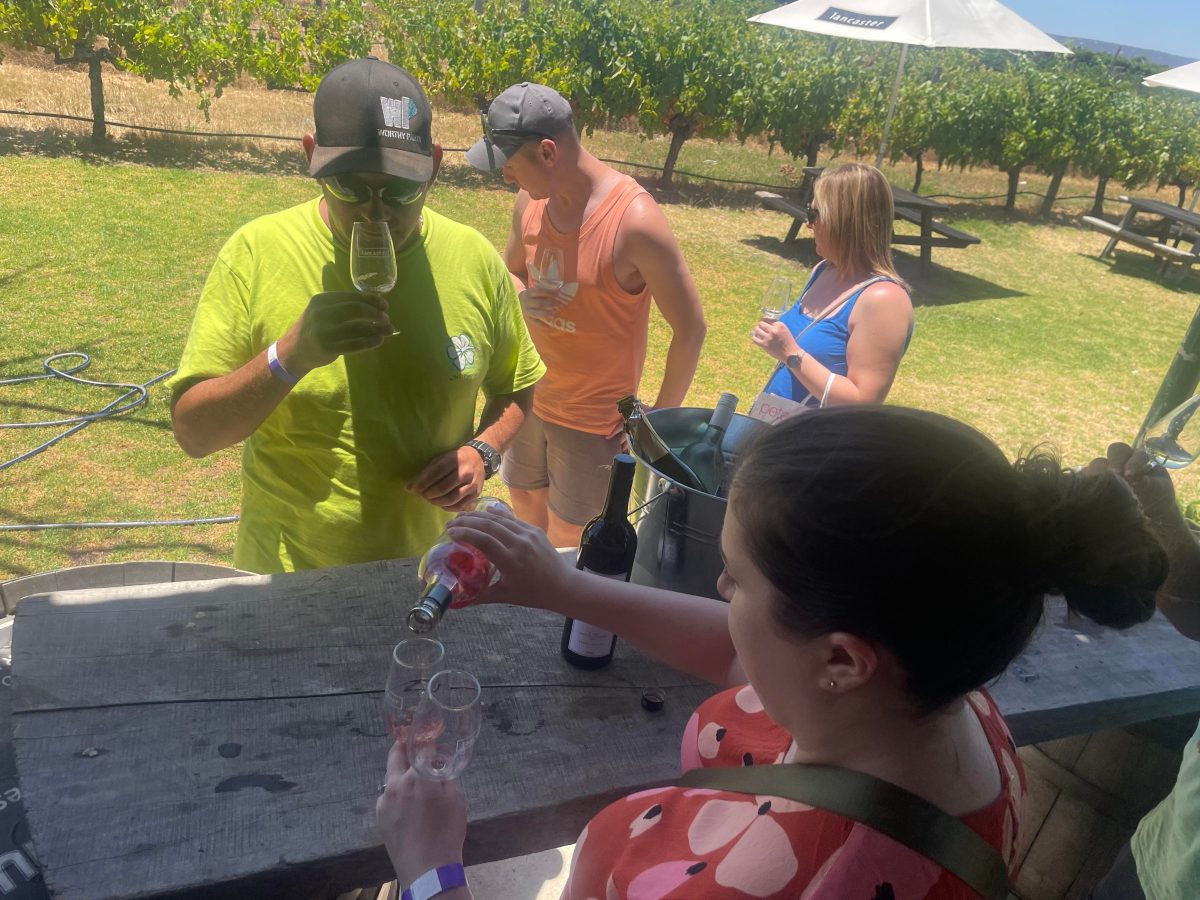 kate pouring wine at lancaster wines