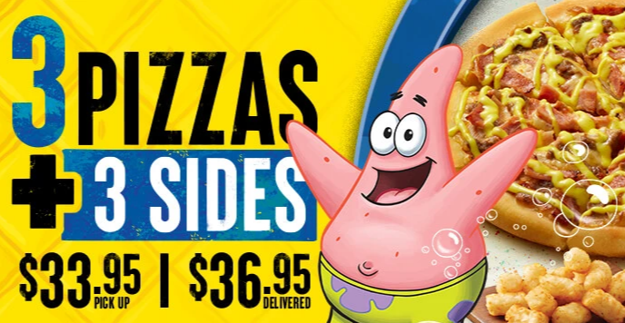 pizza hut 3 pizzas sides spongebob sauce patrick