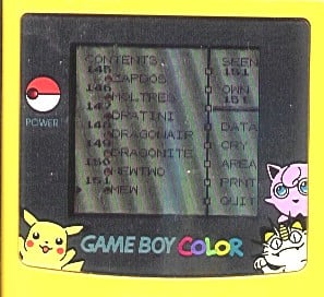 Scanned Game Boy Color screen from Keith's 2000 Pokémon fan website, showing his complete Pokédex with all 151 seen and owned