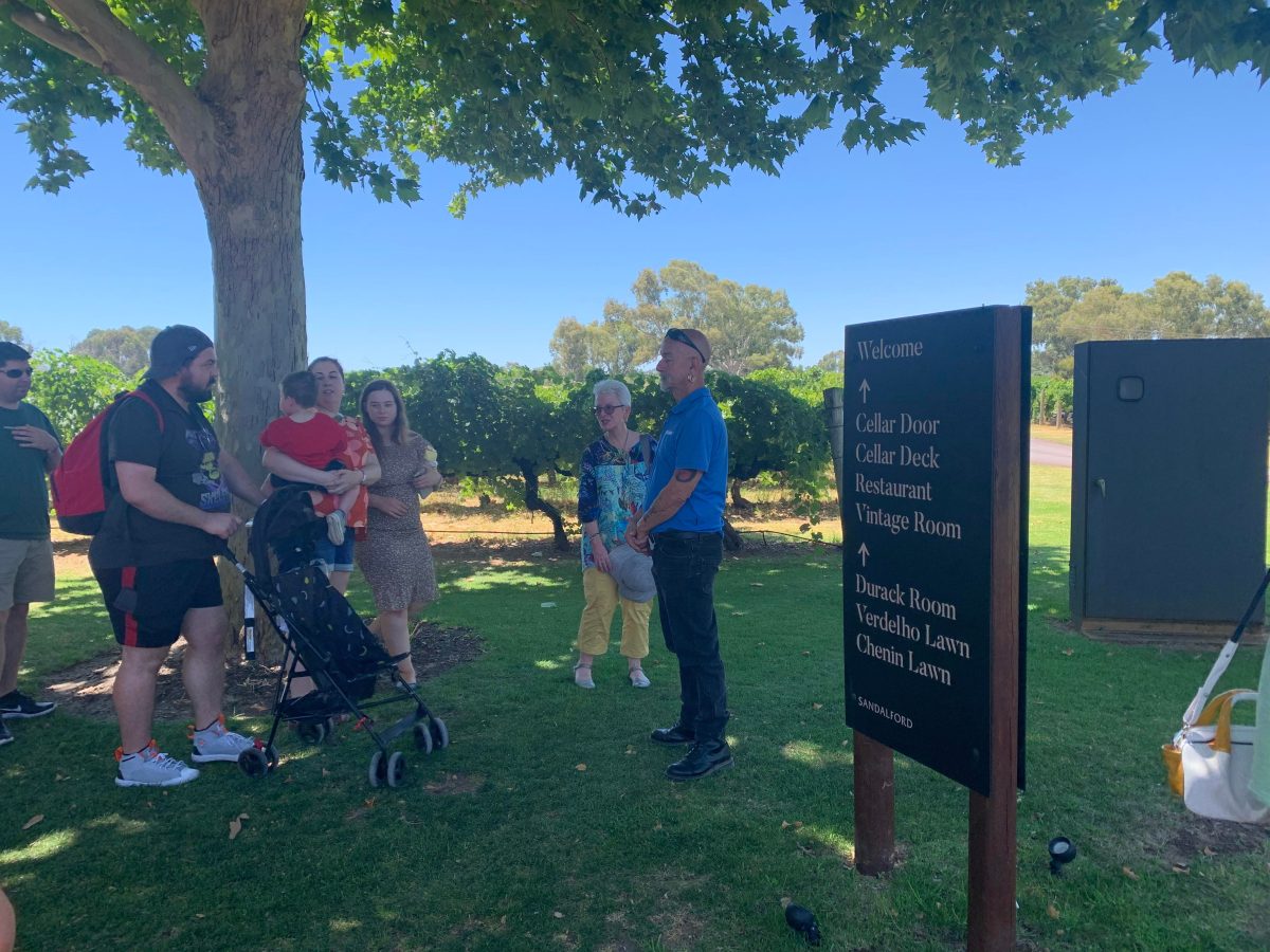 sandalford wines talking host at sign