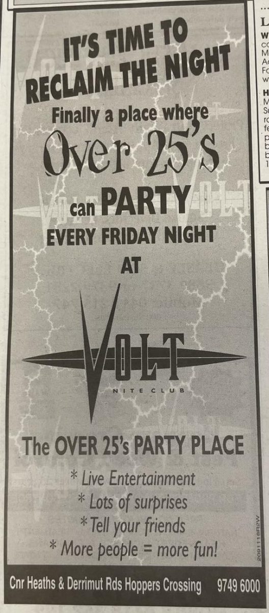 volt werribee over 25s 1999