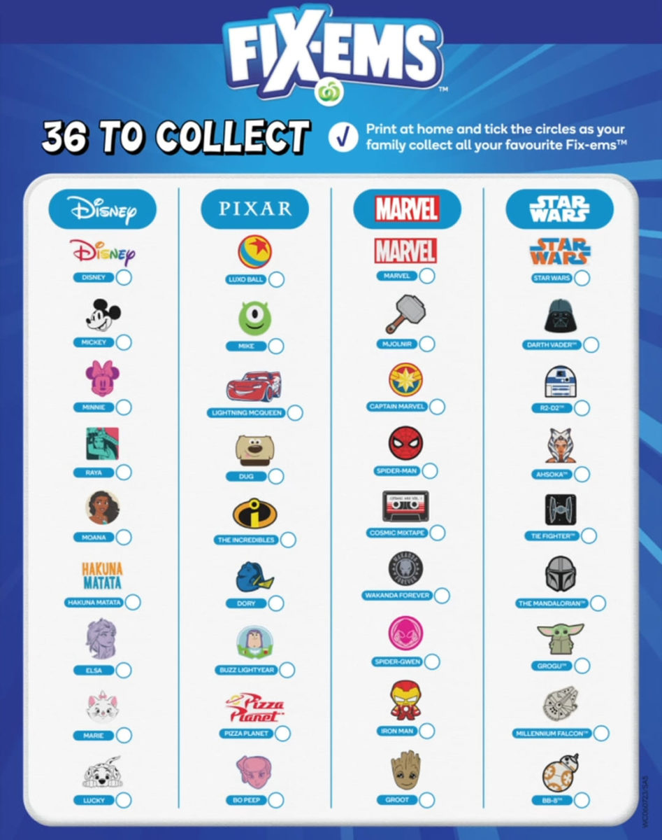 woolworths fix ems disney checklist